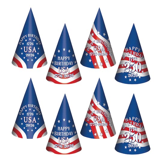 Beistle 9" Semiquincentennial Cone Hats, 8ct.
